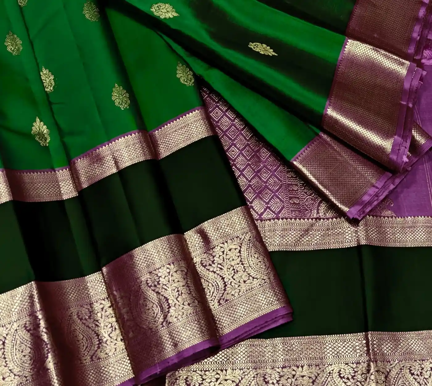 Emerald Green Magenta Pink with Golden Zari Saree